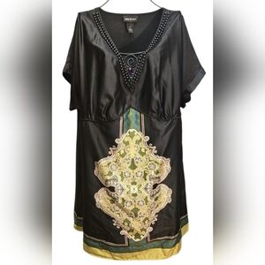 Lane Bryant Black Dress with Green and Gold Medallion Size 20
